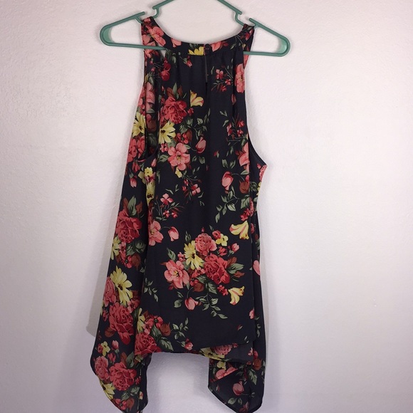 DARK GREY FLORAL GEORGETTE SHARKBITE GODDESS TANK - Picture 7 of 10